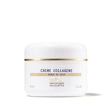 A white jar with a gold band labeled 'CREME COLLAGENE' from Biologique Recherche.